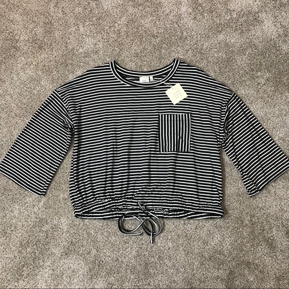 GOOD LUCK GEM Black White STRIPED Drawstring SHIRT